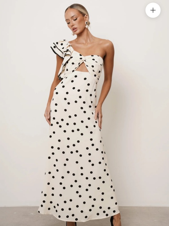 Mable Dresses & Skirts - One-Shoulder Polka Dot Maxi Dress - Cream/Black